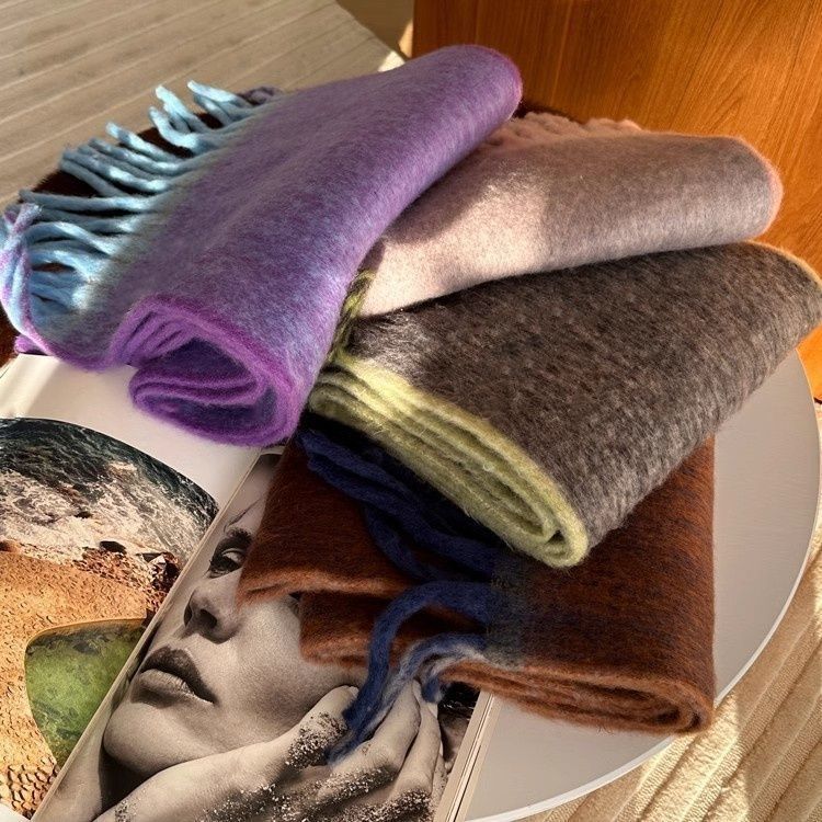 Winter Atmosphere High-End Solid Color Fringed Autumn Winter Warm Thickened Korean Style Scarf Shawl Neck Warmer