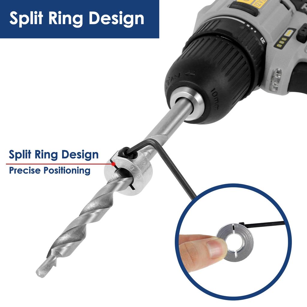 8Pcs Drill Stop Collar Set Aluminum Alloy Drill Bit Depth Stop Split Ring Drill Depth Limiter Stopper Imperial Size 1/2inch