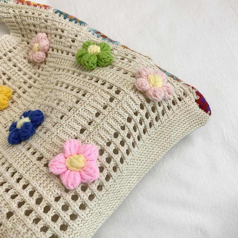 Flower handwoven bag women's 2025 new summer niche seaside vacation beach bag versatile shoulder messenger bag