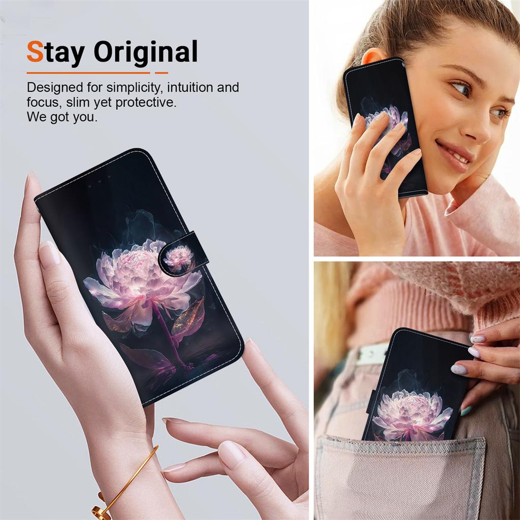 Purple Crystal Flower Painted Pattern Flip Wallet PU Leather Case with For iPhone Samsung Umidigi Infinix  TECNO...Suitable for Over 900 Phone Models