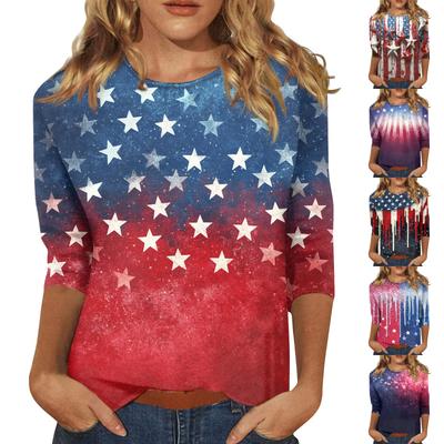 Женская мода повседневная рубашка с круглым вырезом и принтом в виде семиточечного рукава