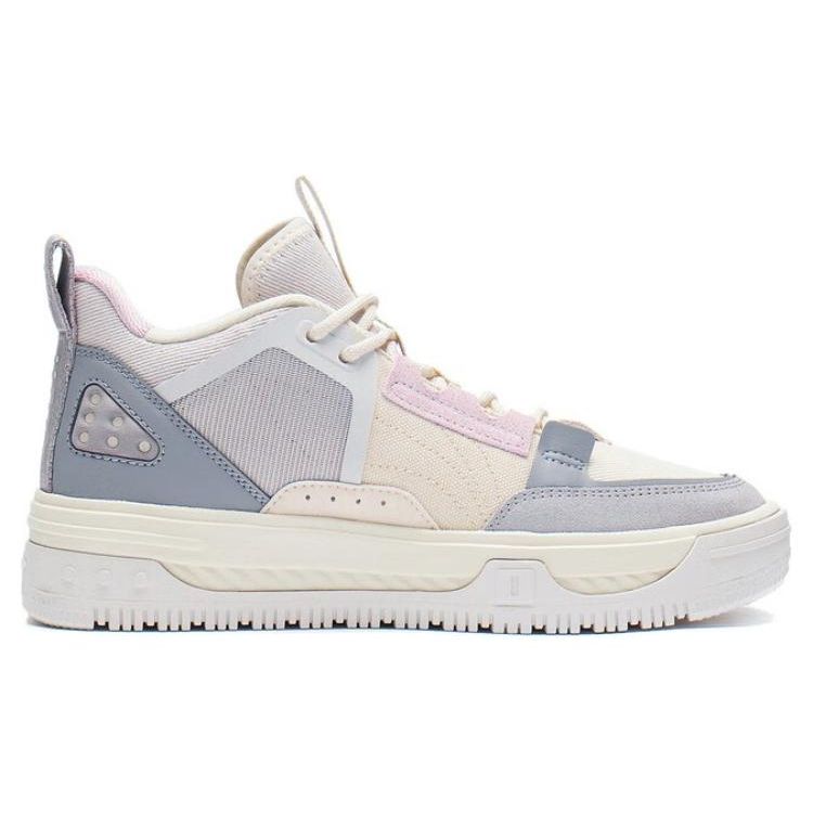 Li Ning Xing Chuan V1.5 Lightweight Comfortable Wear-Resistant Non-Slip Mid-Top Skate Shoes Women Skate Shoes Gray Pink White AGCS240-3