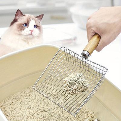 Совок для кошачьего туалета с деревянной ручкой, без пыли, легко моющийся и стильный для туалетов для маленьких собак/кошек (Лопата для отходов домашних животных)