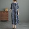 Summer New Artistic Retro Ethnic Style Improved Edition Printed Loose Ramie Qipao Dress