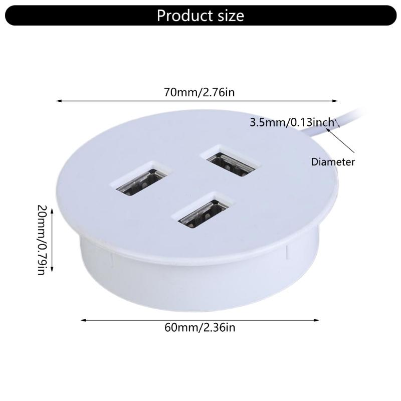 3-портовый USB 2.0 концентратор, вставляемый в отверстие столешницы 60 мм, органайзер для кабелей на рабочем столе для удобного подключения USB-устройств