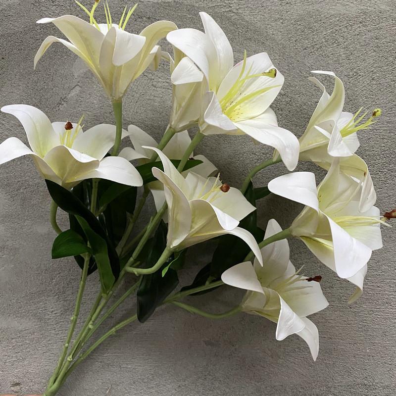 9 Flowers Artificial Stems Pu Material 3d Simulation Lilies Wedding Home Decor