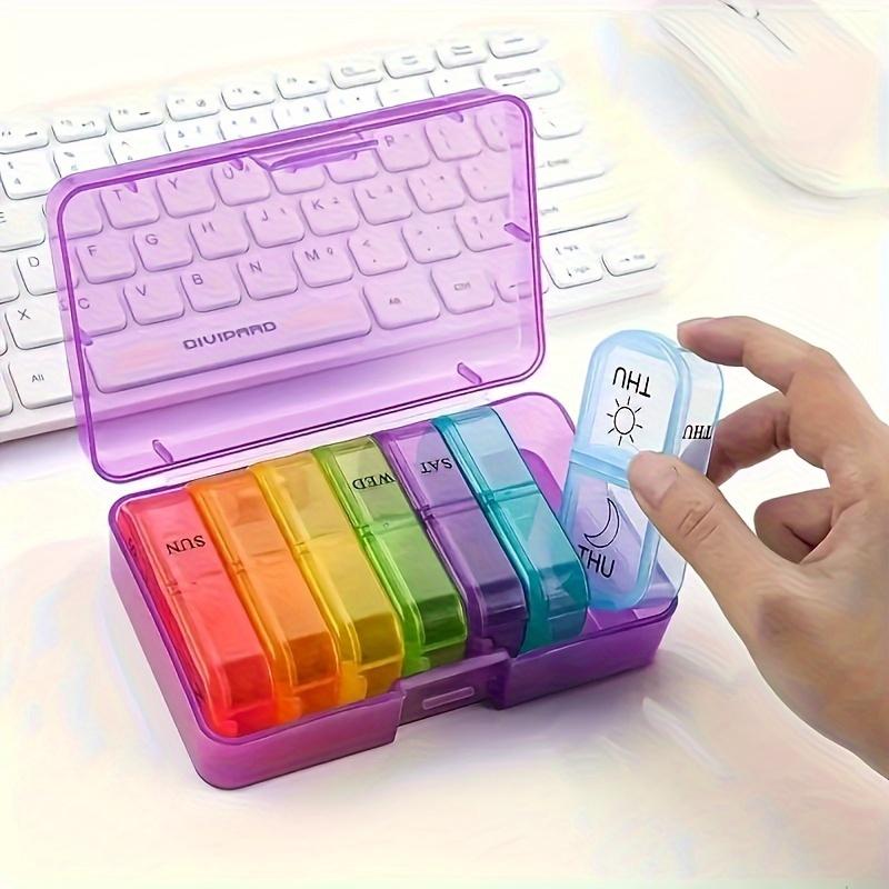 7pcs/set Travel Pill Organizer, AM/PM Compartments with Rainbow Colors, Portable Medication Case for Daily Vitamin Storage