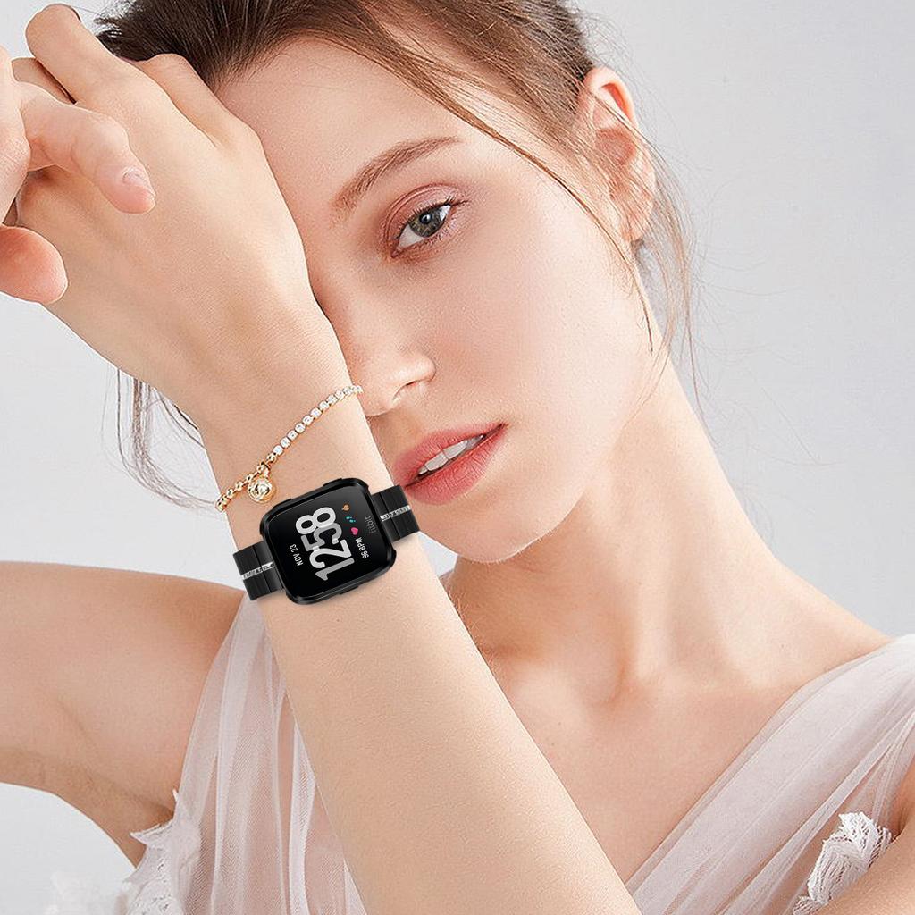 For Fitbit Versa/Versa Lite/Versa 2 Line Splicing Stainless Steel Watch Strap Butterfly Buckle Band