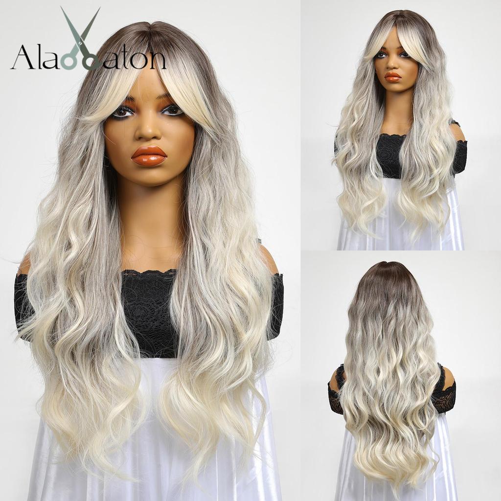 AlAN Фиолетовые синтетические парики для женщин Длинные волнистые вьющиеся парики Волоконный парик с бликами Парики для косплея Вечерние термостойкие