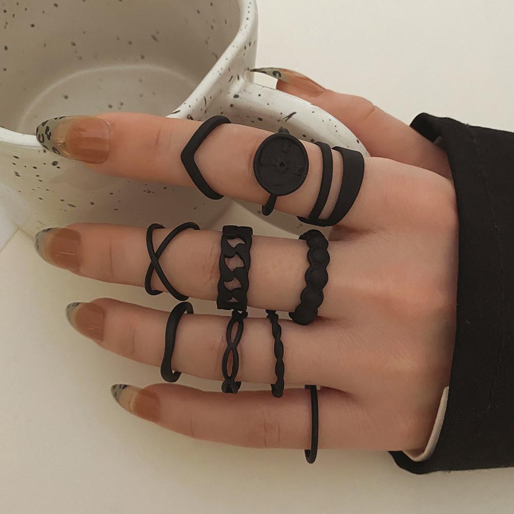 Модное Темпераментное Черное Полое Кольцо Элегантная Линия Ночной Клуб Вечеринка Кольцо Парное Подходящее Кольцо