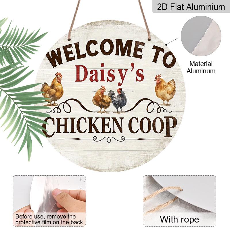 2D Flat 1pc, 8x8 in, Aluminum Metal Decorative Signs & Plaques, Welcome To The Chicken Coop, Front Porch Living Room Bedroom Home Decor, Rustic Wall