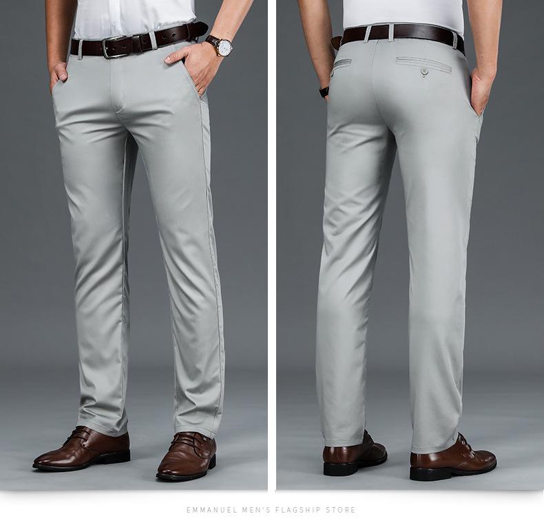 2023 Модные мужские повседневные брюки из шелка Mulberry: Прямой, свободный, с высокой талией, мягкий, дышащий, эластичный, качественный.