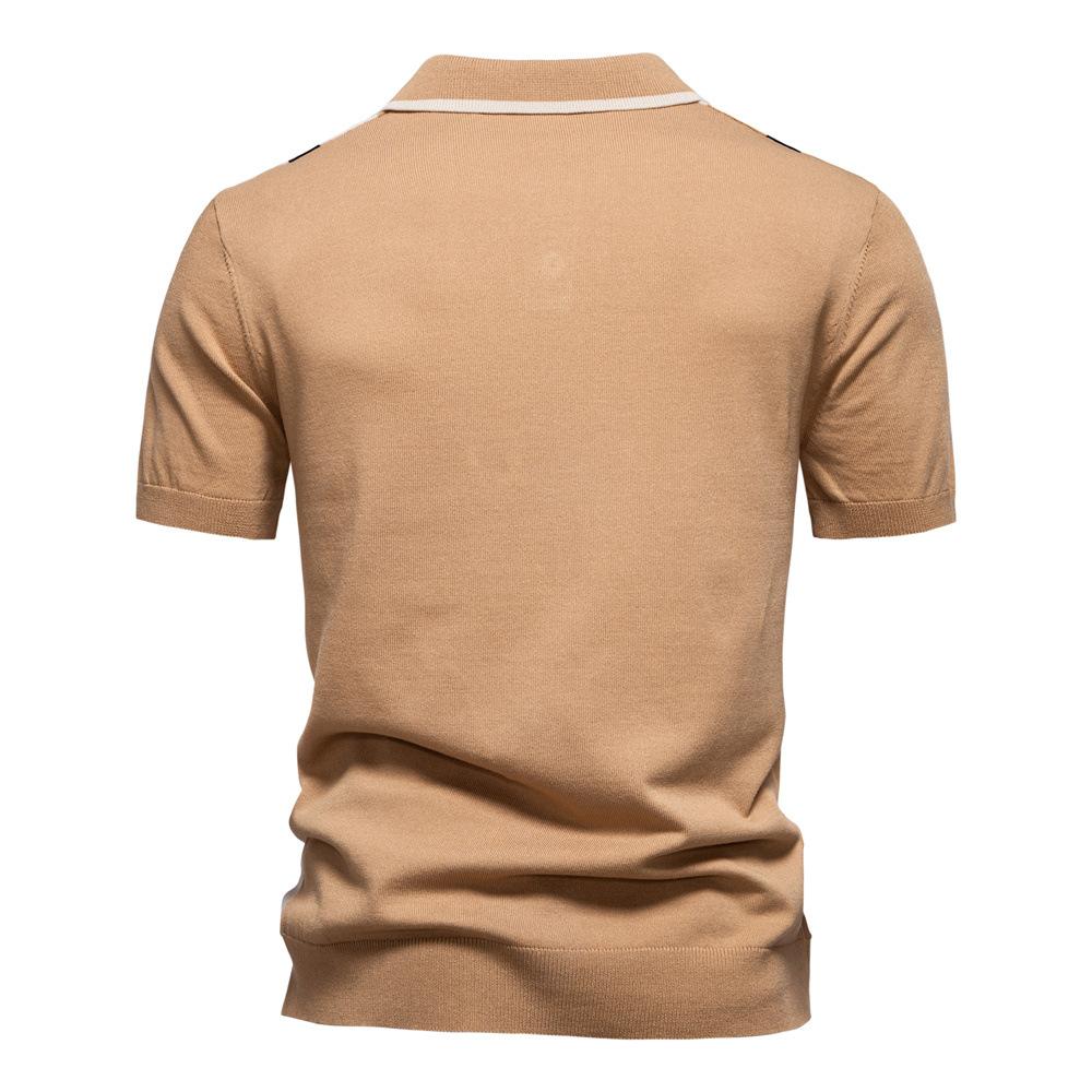 Camel 2025 Summer Embroidery New Men's Lapel Short Sleeved Knitted Polo Striped Patchwork Plus Size Short Sleeved Polo Shirt for Men
