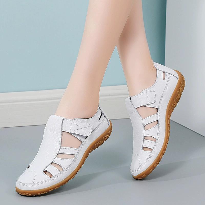 Летние сандалии ручной работы в стиле ретро, повседневные женские туфли из коровьей кожи на липучках с мягкой подошвой