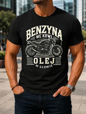 Polish Benzyna We Krwi Olej W Giowie Vintage Cafe Racer Motorcycle With Cream Typography Retro Unisex All Tshirt