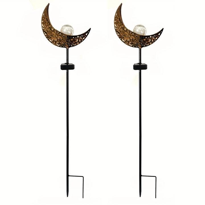 Садовые солнечные газонные светильники Металлический садовый колышек в форме полумесяца Светодиодный стеклянный шар с кракелюром Декор для газона и двора Ландшафтный солнечный светодиодный светильник 2025