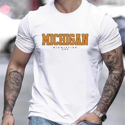 Футболка с текстом "Michigan USA", Мягкая, дышащая и устойчивая к выцветанию, Классический крой для повседневной носки