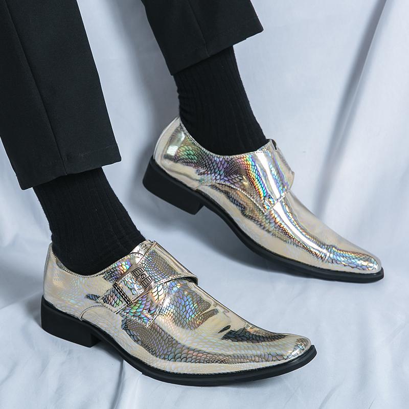 Men Glossy Leather Shoes Outdoor Platform Oxfords Thick Tottom Male Shoes Gold Casual Mens Pointed Toe Club Party Shoes Men