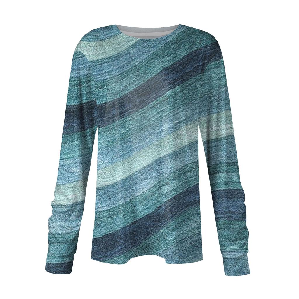 Женская мода, повседневная блузка с длинным рукавом и круглым вырезом, пуловер с принтом