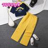 Cross-border Girls Shirt Children's Wear Summer Short Slim-fit Letter Short-sleeved Y2KT Shirt Casual Wide-leg Pants Two-piece Suit