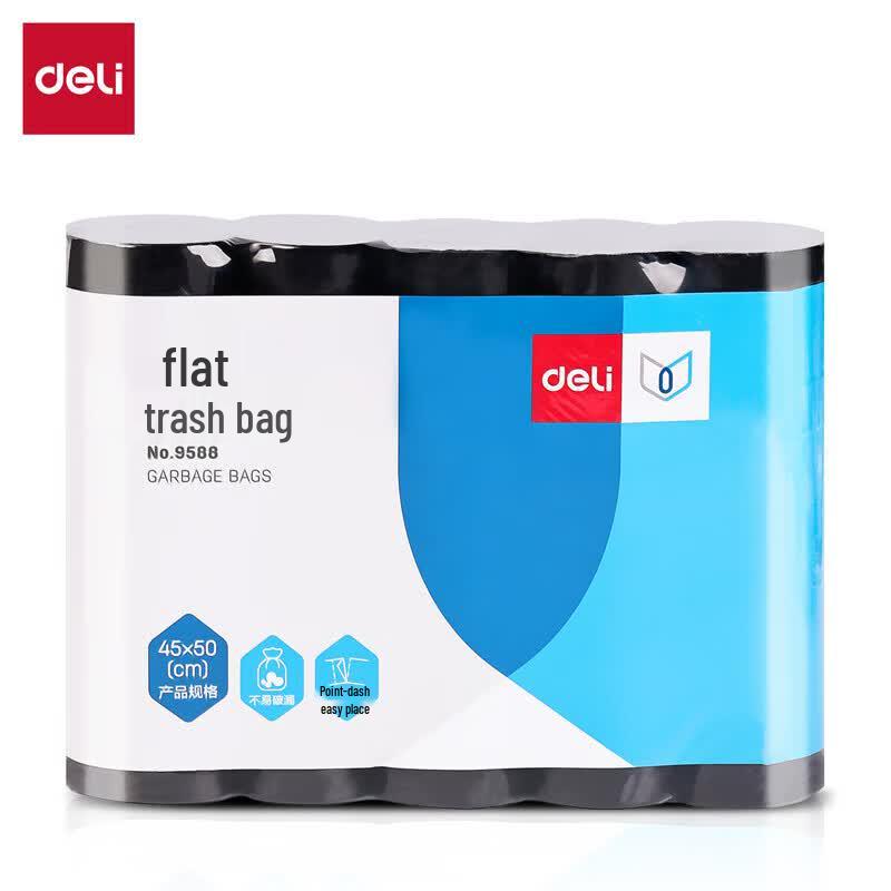 Deli 9588 Medium Black Flat-Bottom Garbage Bags