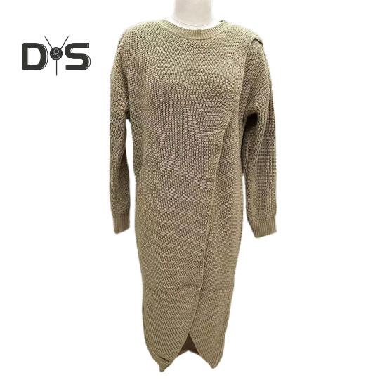 Women Fall Winter Dress Irregular Split Hem Knitted Loose Soft Thick Warm Long Sleeve Solid Color Mid Length Sweater Dress