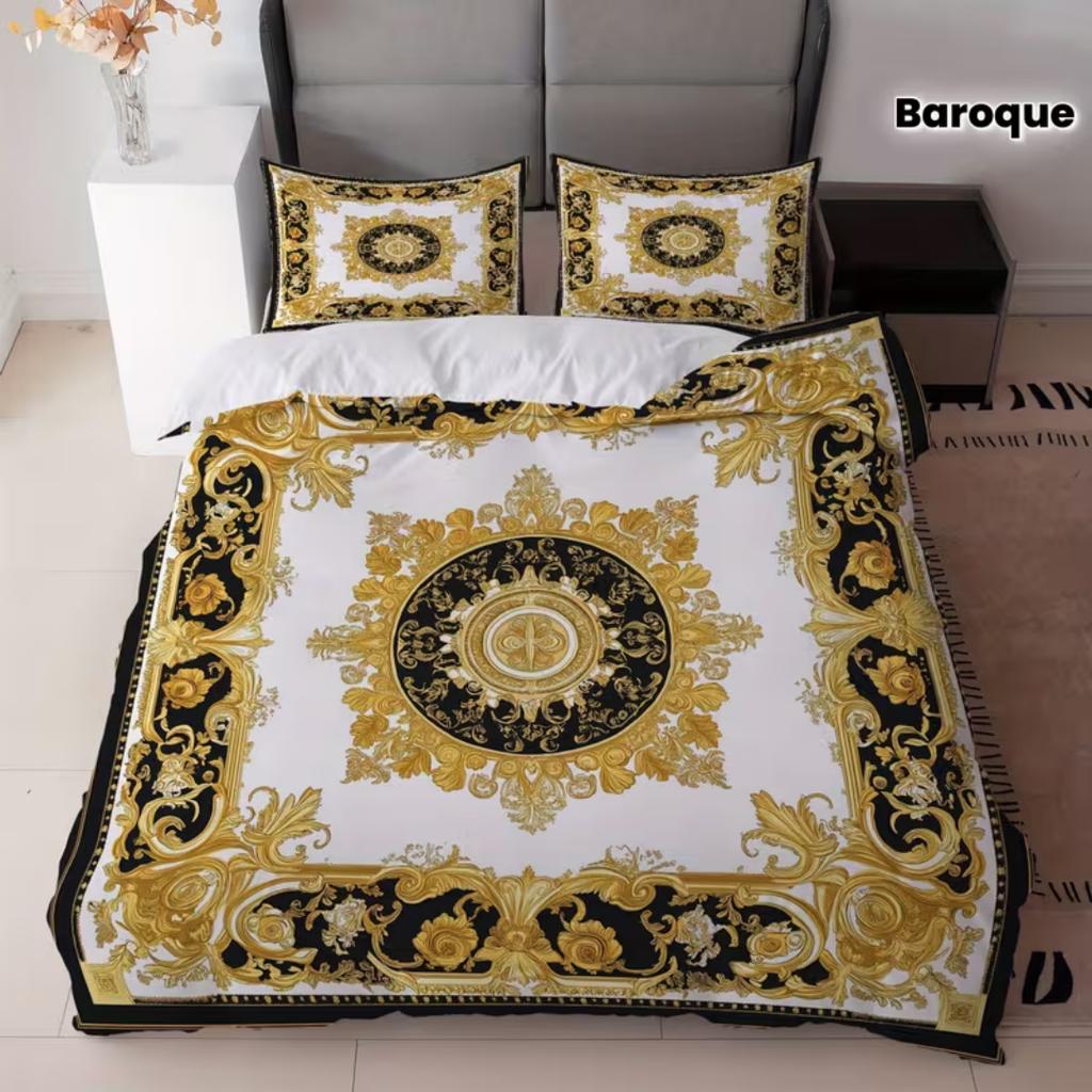 3 шт. Роскошный золотой геометрический принт Комплект постельного белья Барокко Комплект пододеяльника для дома общежития Декор Односпальный King Queen Размер 228x228