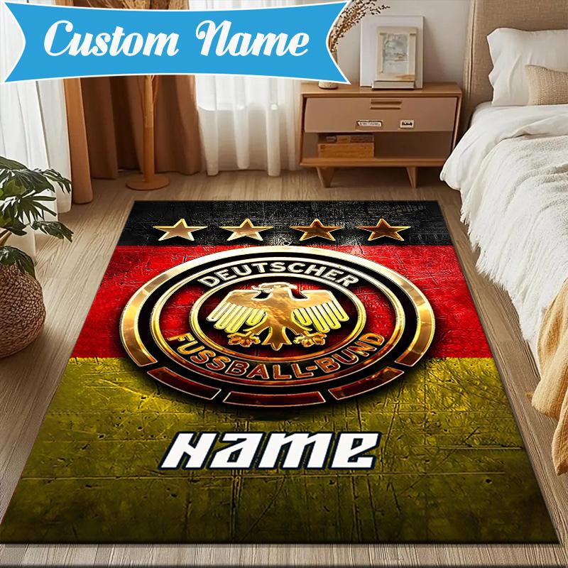 Custom Name German Football Crest Emblem Rug Game Carpet, Floor Mat for Bedroom Living Room Entryway Rug, Home Decor Idea Gift for Christmas birthday