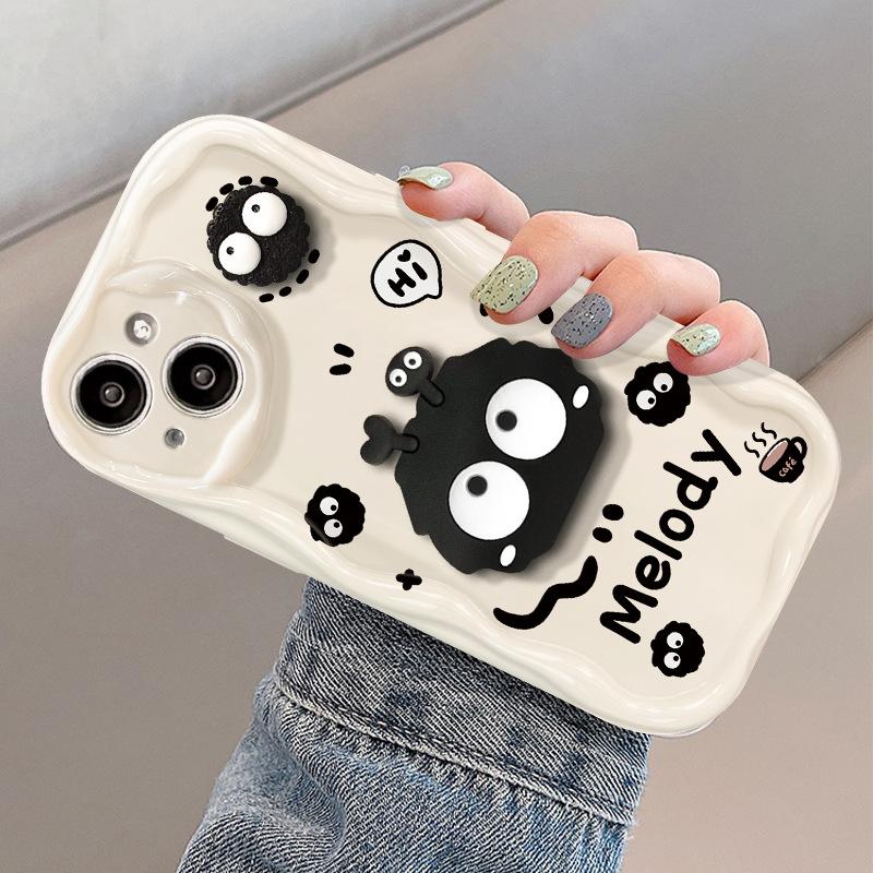 Подходит для Apple 14promax Чехол для мобильного телефона для женского iPhone 15/13 Симпатичный маленький угольный шар Трехмерная кукла 12
