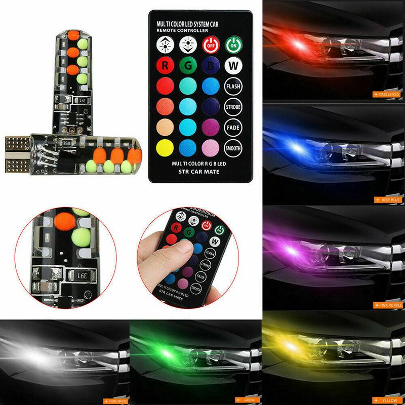 2 шт. T10 Cob RGB Led 6Smd автомобильные клиновидные боковые многоцветные лампочки с дистанционным управлением