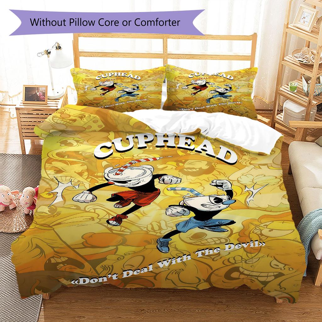 Cuphead Bedding Quilt Set Quilt Cover Pillowcase Home Decoration Birthday Gift (1 * duvet cover + 2 * pillowcase, without core)