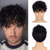 Men Short Curly Black Wigs Daily Cosplay Costume Synthetic Hair With Bangs High Temperature Fiber