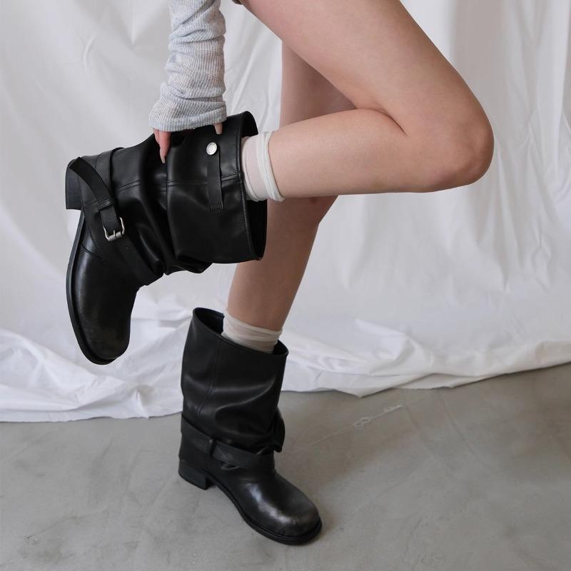 Fashion Fashion Women Mid Calf Knight Boots Classic Sale Woman Zip Round-toe Leather Boots Europe America Non-slip Platform Slip-on Boot