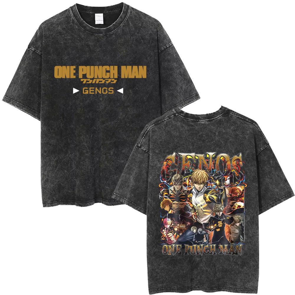 Anime One Punch Man Saitama Vintage Washed Tshirt Men Women Fashion Short Sleeve T Shirts 100 Cotton Casual Oversized Tshirts