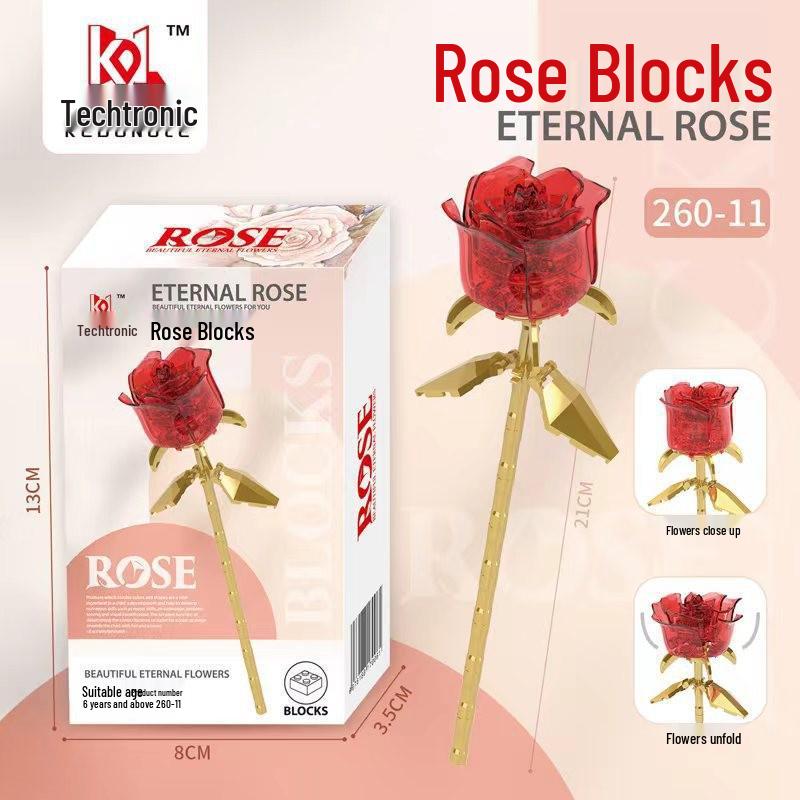 Tulip Lego-Compatible Everlasting Flower Building Blocks: Puzzle Ornament Potted Plant Toy, Valentine's Day Rose Gift.
