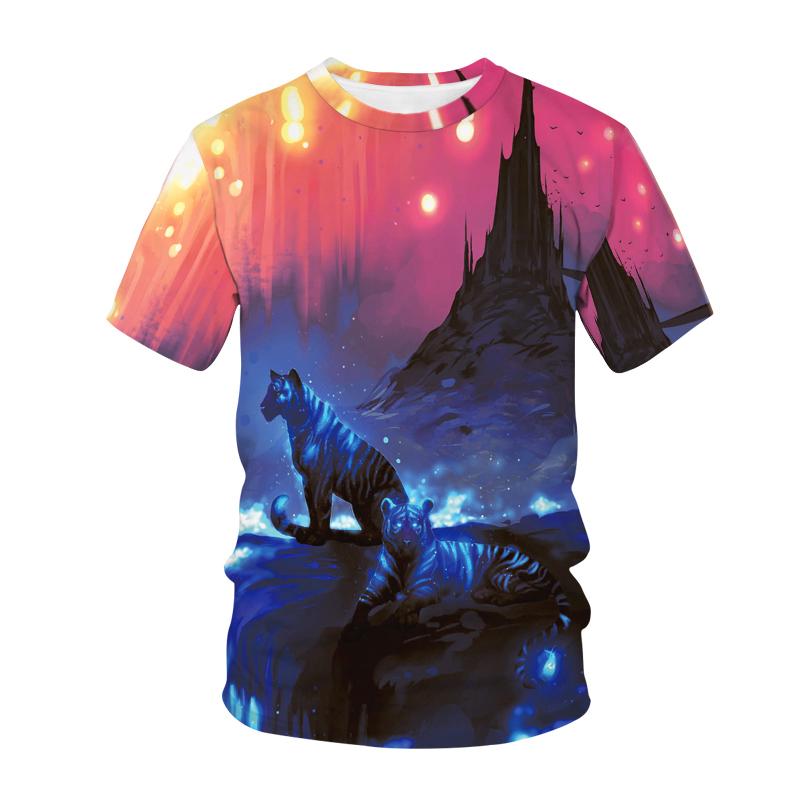 Забавная футболка с принтом животных, тигра и кота, детская футболка с 3D принтом, модная повседневная футболка с героями мультфильмов, детская одежда для мальчиков и девочек