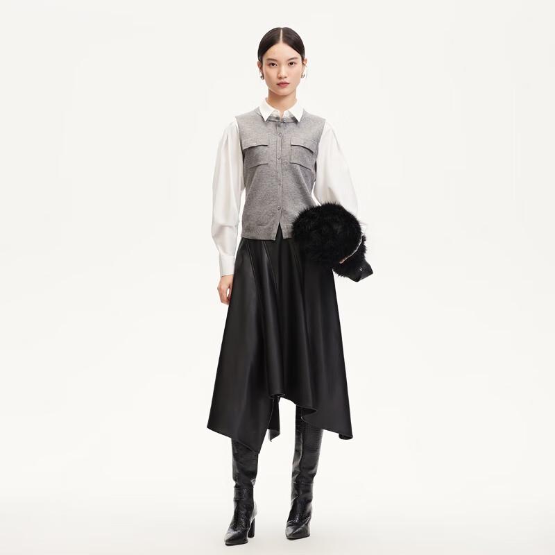 Veromoda Трикотажная рубашка с пэчворком, имитация двух предметов, с рукавами-фонариками