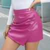Мини-юбка с высокой талией, однотонный утягивающий дизайн, искусственная кожа, прикрывающая бедра
