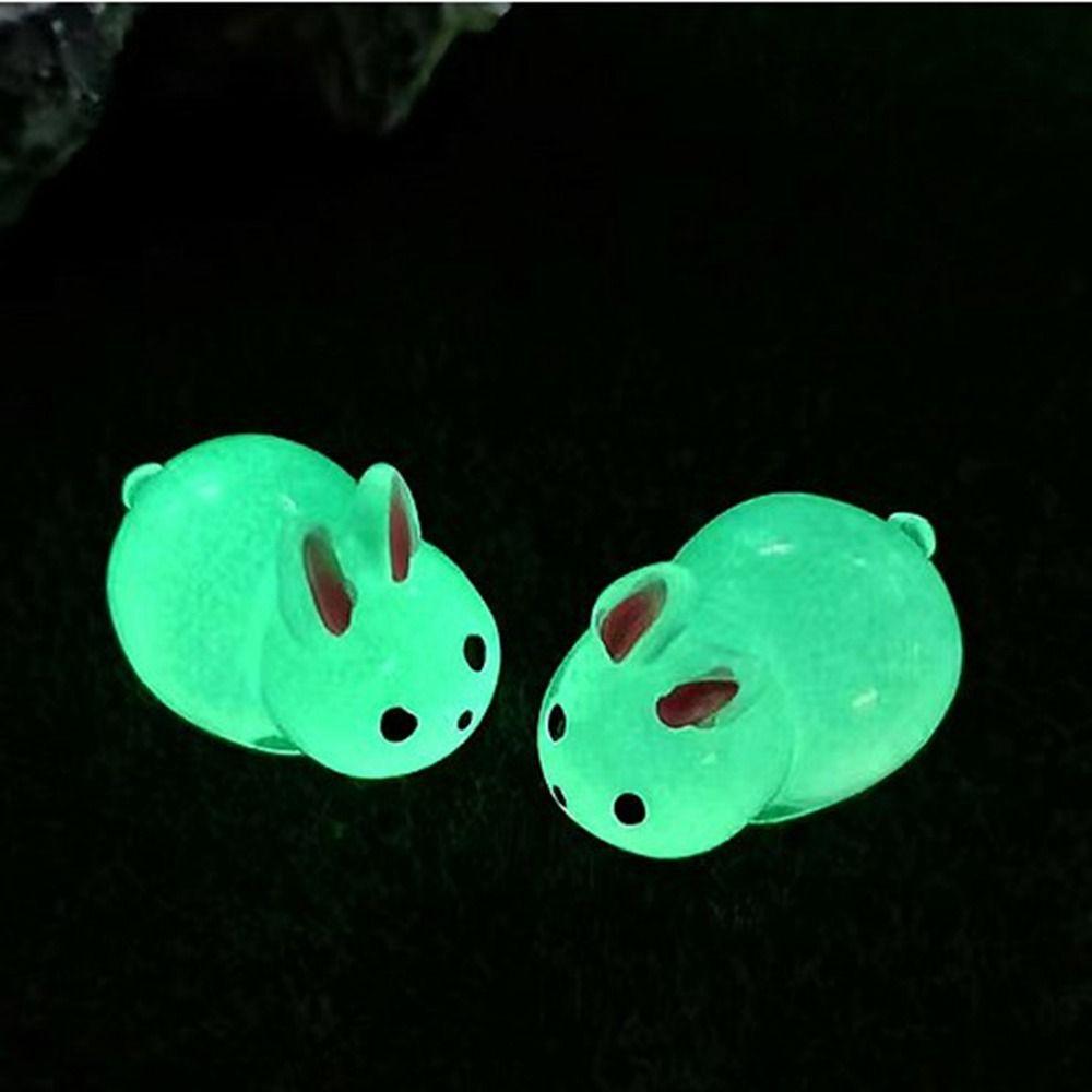 DIY Mini Rabbit Ornament Cartoon Resin Animal Figurines Cute Luminous Rabbit Miniatures  Outdoor