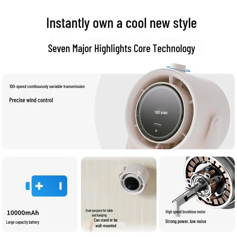 SOLOVE F17 USB-перезаряжаемый циркуляционный вентилятор для стола и настенного крепления