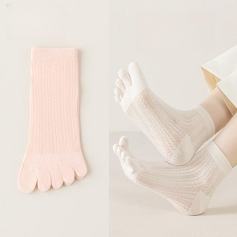 Five Finger Socks Summer Thin Cut Hollow Mesh Toe Socks Breathable and Sweat Absorbing Women's Short Tube Cotton Socks Spring and Autumn