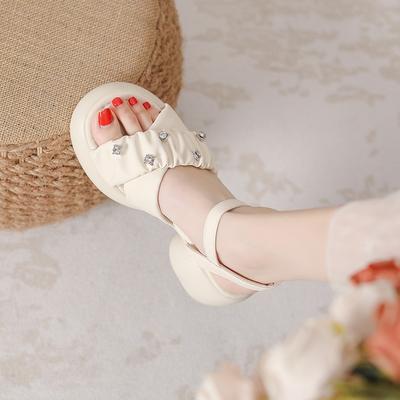 Сандалии женские летние новая мода стразы маленькие ретро пляжные платформа нескользящие высокий каблук