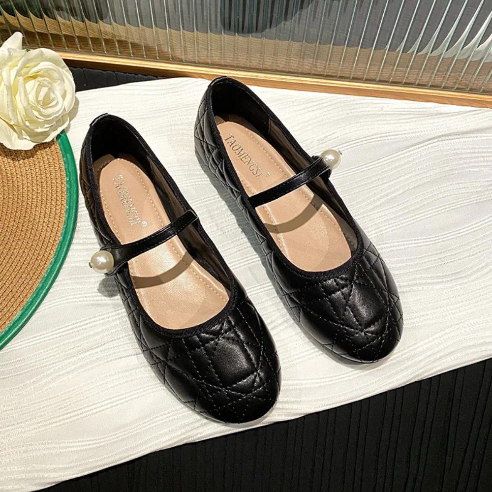 Women Flat Shoes Pearl Buckle Strap Flat Sole Single Shoes for Women Flats Mary Jane Women's Shoes
