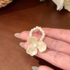 Violet Imitation Pearl Acrylic Three-Leaf Flower Rings for Women Handmade Elastic Rope Beaded Ring Personalization Charm Zircon
