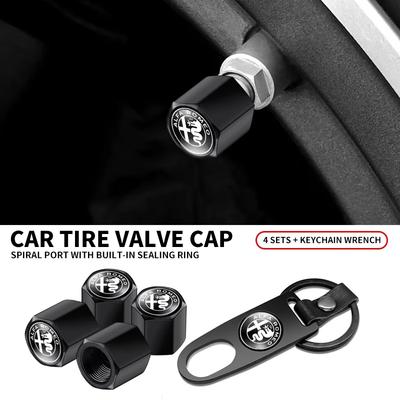 Car Wheel Tire Valve Stems Cap With Keychain Keyring Badge For Sportiva Giulia Giulietta 159 156 Stelvio Accessory