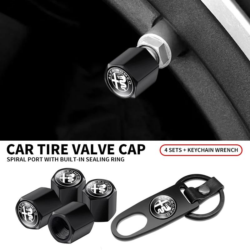 Car Wheel Tire Valve Stems Cap With Keychain Keyring Badge For Alfa Romeo Sportiva Giulia Giulietta 159 156 Stelvio Accessory ze1