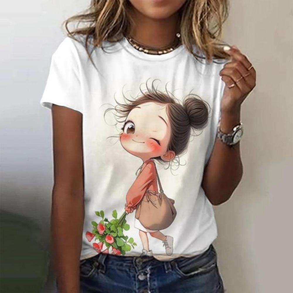 Женская футболка с рисунком аниме-девушки, летний повседневный свитер с коротким рукавом, модная уличная одежда, милая женская футболка для девочек