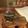 Lotus Flower Incense Burner With Handle Retro Copper Lotus Hollow Out Incense Stick Burner Brass Small Metal Craft Home Decor