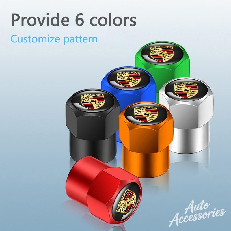 AFUHD1 4Pcs Metal Car Wheel Tire Valve Tyre Valve DustProof Cover For Porsche Macan Panamera Cayenne Taycan Boxster Cayman 911 Stickers