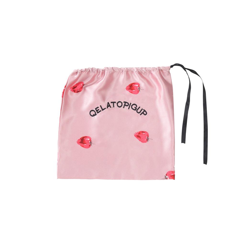 GMXIA Пижамный комплект из 7 предметов из искусственного шелка с клубничным принтом, Комплект из 7 предметов шелковой пижамы для весны, лета и осени, Домашняя одежда, Пижамные комплекты